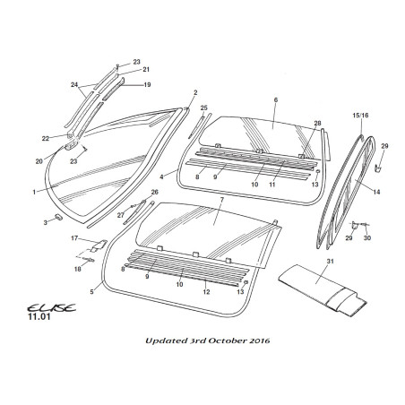 Elise S1 & Exige S1 Door waist seal pair